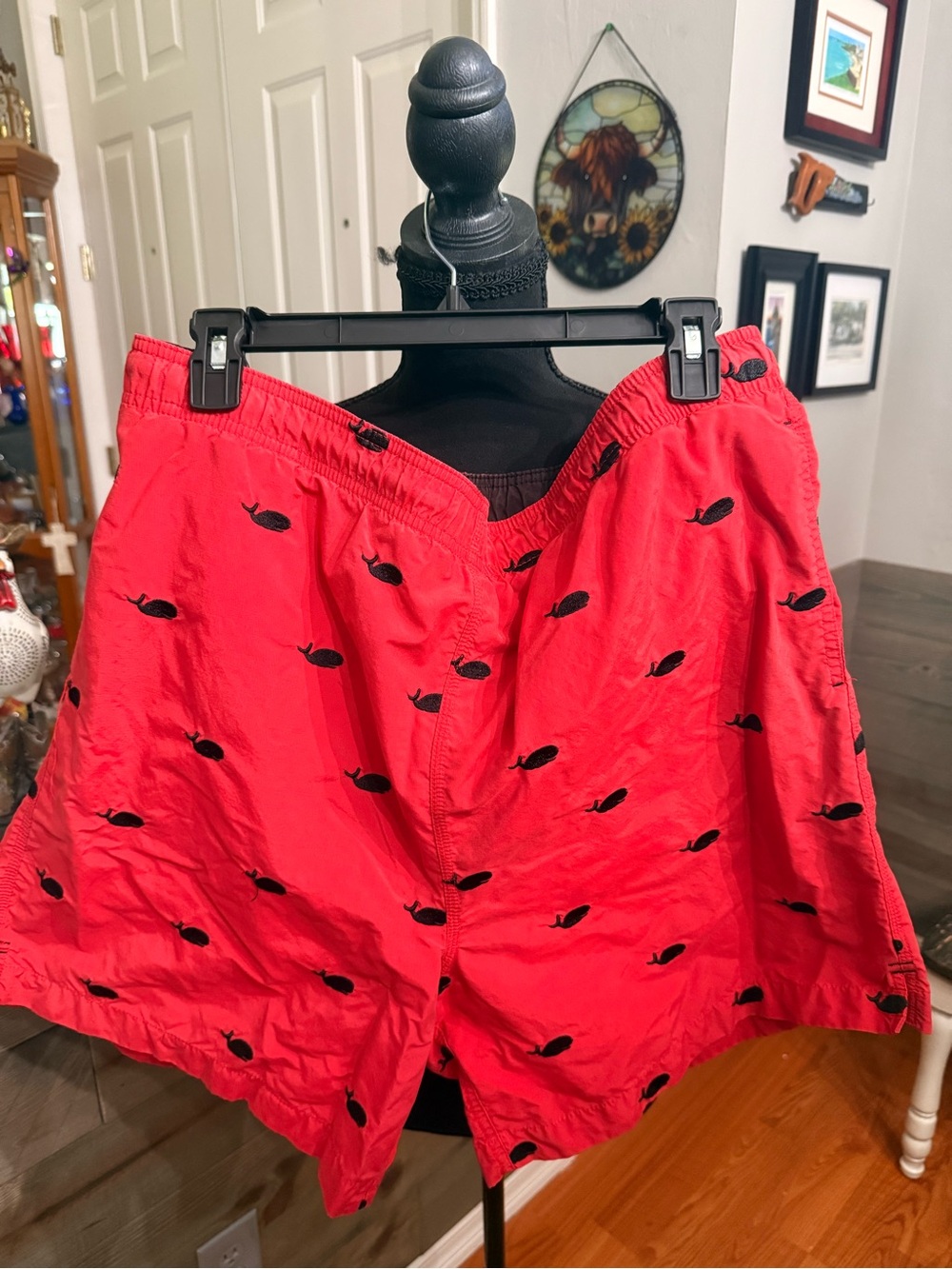 Daniel Cremieux Red Swim Shorts with Black Whale Embroidery